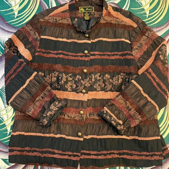 Y2K ‘MARISOL’ earthtone striped tapestry boho lightweight button up shacket! - Picture 5 of 8